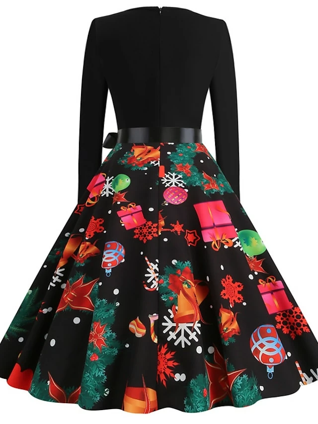 Women's Christmas Casual Dress Swing Dress Vintage Dress Midi Dress Black Wine Orange Long Sleeve Animal Bow Winter Fall Autumn V Neck 2022 S M L XL XXL 3XL 22 Women's Christmas Casual Dress Swing Dress Vintage Dress Midi Dress Black Wine Orange Long Sleeve Animal Bow Winter Fall Autumn V Neck 2022 S M L XL XXL 3XL - Image 20