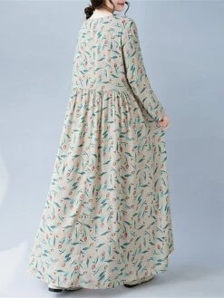 Women's Casual Dress Linen Dress Swing Dress Maxi Long Dress Linen Fashion Modern Outdoor Daily Holiday Crew Neck Print Long Sleeve Fall Winter Autumn 2023 Loose Fit Apricot Flower L XL 2XL -LIGHTINTHEBOX Shop vanjmy1693553172049