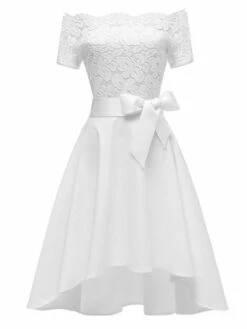 Women‘s Homecoming Party Dress Wedding Guest Dress Knee Length Dress White Pink Wine Navy Blue Short Sleeve Pure Color Plus High Low Bow Spring Summer Off Shoulder Elegant Formal 2022 S M L XL XXL