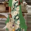 Women's Two Piece Dress Set Casual Dress Print Dress Outdoor Daily Fashion Streetwear Print Long Dress Maxi Dress V Neck Half Sleeve Floral Regular Fit Green Summer Spring S M L XL XXL -LIGHTINTHEBOX Shop vbcpmu1684482023938