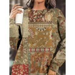 Women's Casual Dress Sweatshirt Dress Winter Dress Floral Geometric Pocket Print Crew Neck Mini Dress Fashion Streetwear Outdoor Daily Long Sleeve Loose Fit Dark Brown Green Khaki Fall Winter S M L -LIGHTINTHEBOX Shop vbtcbc1695636998140