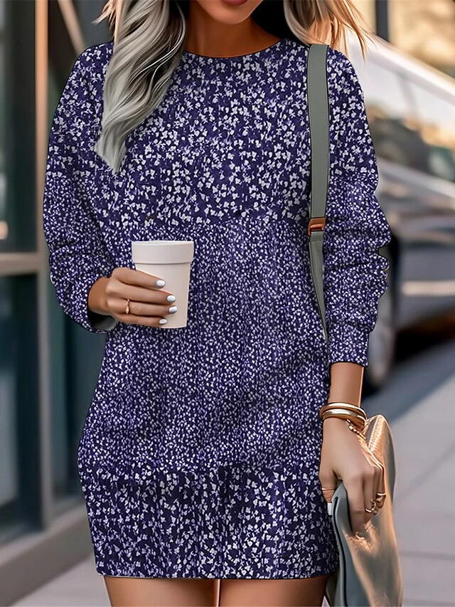 Women's Casual Dress Sweatshirt Dress Mini Dress Warm Fashion Outdoor Vacation Going Out Crew Neck Print Floral Loose Fit Black Red Blue S M L XL XXL 4 Women's Casual Dress Sweatshirt Dress Mini Dress Warm Fashion Outdoor Vacation Going Out Crew Neck Print Floral Loose Fit Black Red Blue S M L XL XXL - Image 2