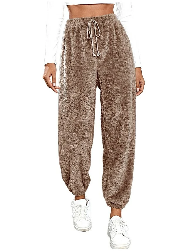 Women's Fleece Pants Sweatpants Chinos Pants Trousers Flannel Dark Brown Black Pink High Waist Fashion Streetwear Daily Wear Vacation Casual Daily Micro-elastic Full Length Comfy Solid Colored XS S M 9 Women's Fleece Pants Sweatpants Chinos Pants Trousers Flannel Dark Brown Black Pink High Waist Fashion Streetwear Daily Wear Vacation Casual Daily Micro-elastic Full Length Comfy Solid Colored XS S M - Image 7