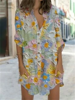 Women's Shirt Dress Casual Dress Shift Dress Mini Dress Outdoor Daily Vacation Polyester Fashion Casual Stand Collar Button Pocket Long Sleeve Summer Spring Fall 2023 Regular Fit Pink Navy Blue Green -LIGHTINTHEBOX Shop vcgwll1680164468029