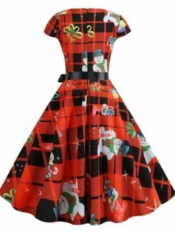 Women's Christmas Retro 1950s Vintage Dress Midi Dress Party Ruched Bow Snowman Crew Neck Short Sleeve Regular Fit Fall Winter 2023 Red S M L XL -LIGHTINTHEBOX Shop vclhfv1695363733894