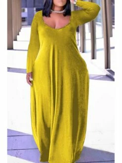 Women‘s Plus Size Curve Sheath Dress Solid Color V Neck Long Sleeve Winter Fall Casual Modern Maxi Long Dress Holiday Weekend Dress -LIGHTINTHEBOX Shop vdydfn1668674503855