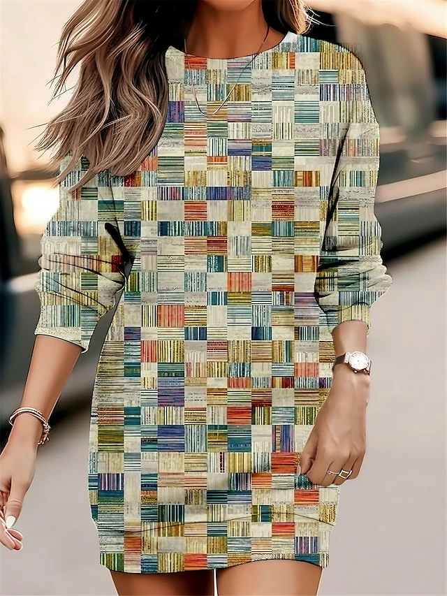Women's Casual Dress Sweatshirt Dress Mini Dress Warm Fashion Outdoor Holiday Vacation Crew Neck Print Geometric Loose Fit Yellow Blue Purple S M L XL XXL 3 Women's Casual Dress Sweatshirt Dress Mini Dress Warm Fashion Outdoor Holiday Vacation Crew Neck Print Geometric Loose Fit Yellow Blue Purple S M L XL XXL