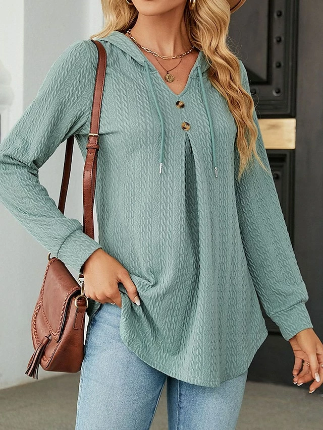 Hoodie Women's Black Wine Navy Blue Solid / Plain Color Button Drawstring Daily Fashion Hooded Regular Fit S 6 Hoodie Women's Black Wine Navy Blue Solid / Plain Color Button Drawstring Daily Fashion Hooded Regular Fit S - Image 4