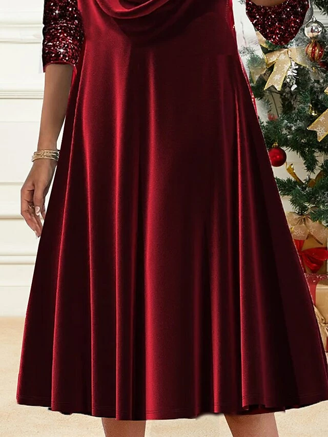 Women's Velvet Dress Party Dress Sequin Dress Midi Dress Wine Long Sleeve Pure Color Sequins Spring Fall Winter Crew Neck Fashion Winter Dress Christmas Wedding Guest 2023 S M L XL XXL 3XL 5 Women's Velvet Dress Party Dress Sequin Dress Midi Dress Wine Long Sleeve Pure Color Sequins Spring Fall Winter Crew Neck Fashion Winter Dress Christmas Wedding Guest 2023 S M L XL XXL 3XL - Image 3
