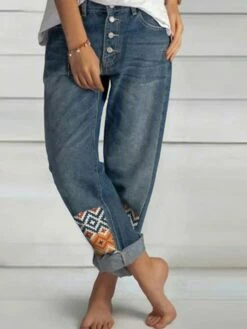 Women's Jeans Straight Full Length Denim Baggy Print Stretchy Casual Daily Casual Daily Blue S M