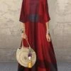 Women's Casual Dress Cotton Linen Dress Shift Dress Maxi Long Dress Cotton Blend Fashion Casual Outdoor Daily Going Out Boat Neck Print 3/4 Length Sleeve Summer Spring 2023 Loose Fit Red Khaki Dark -LIGHTINTHEBOX Shop vgnxlf1670900476948
