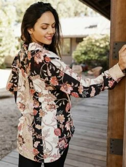 Women's Shirt Blouse Black Flower Button Print Long Sleeve Casual Holiday Going Out Fashion Streetwear Casual Shirt Collar Regular Fit Fall Winter -LIGHTINTHEBOX Shop vguzei1697800835564