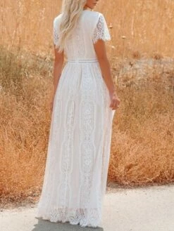 Women's Party Dress Lace Dress White Dress Long Dress Maxi Dress White Pink Half Sleeve Pure Color Lace Summer Spring Fall V Neck Gothic Party Spring Dress 2022 S M L XL XXL -LIGHTINTHEBOX Shop vhrdex1632824133645