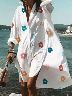 Women‘s Casual Dress Shirt Dress Sundress Blue Purple Red Long Sleeve Floral Button Winter Fall Autumn Shirt Collar Mature Winter Dress Fall Dress Loose Fit 2023 S M L XL XXL 3XL 4XL 5XL