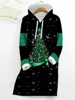 Women's Christmas Hoodie Dress Shift Dress Mini Dress Green Blue Purple Long Sleeve Christmas Tree Print Winter Fall Autumn Hooded Fashion Christmas Daily Date Loose Fit 2022 S M L XL XXL 3XL -LIGHTINTHEBOX Shop vhvzvt1667636129558