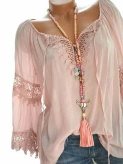 Women's Plus Size Shirt Going Out Tops Blouse Concert Tops Black White Red Geometric Color Block Sexy Lace Fashion Hollow Long Sleeve Daily V Neck Regular Fit Summer Spring Fall -LIGHTINTHEBOX Shop vijksc1678699034406