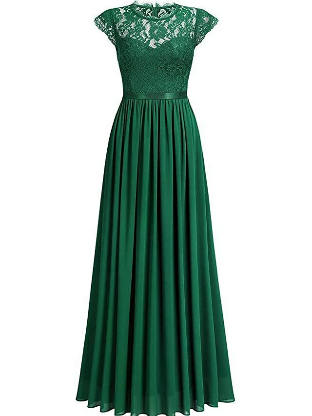 Women's Prom Dress Party Dress Lace Dress Long Dress Maxi Dress Black Wine Navy Blue Short Sleeve Pure Color Lace Summer Spring Fall Crew Neck Party Wedding Guest Vacation Fall Dress 2023 S M L XL 2XL 5 Women's Prom Dress Party Dress Lace Dress Long Dress Maxi Dress Black Wine Navy Blue Short Sleeve Pure Color Lace Summer Spring Fall Crew Neck Party Wedding Guest Vacation Fall Dress 2023 S M L XL 2XL - Image 3