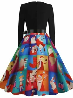 Women's Christmas Swing Dress Vintage Dress Midi Dress Green Blue Light Green Long Sleeve Santa Claus Bow Winter Fall Autumn Crew Neck Fashion Daily Date 2022 S M L XL XXL 3XL -LIGHTINTHEBOX Shop vinzjt1667894616714