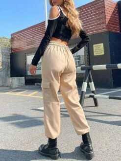 Women's Cargo Pants Chinos Pants Trousers Full Length Cotton Micro-elastic High Waist Fashion Streetwear Street Daily Almond M L Fall Winter -LIGHTINTHEBOX Shop viptqy1693552831538