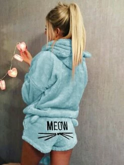 Women's Sweatshirt Shorts Sets Flannel Black White Yellow Letter Long Sleeve Casual Holiday Fashion Hooded Regular Fit Fall & Winter