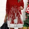 Women‘s Christmas Casual Dress Sweatshirt Dress Mini Dress Warm Fashion Outdoor Holiday Crew Neck Print Santa Claus Snowman Loose Fit Black Red Burgundy S M L XL XXL