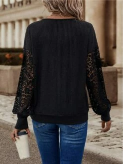 Women's Shirt Blouse Black White Plain Lace Long Sleeve Casual Basic V Neck Regular Fit 12 Women's Shirt Blouse Black White Plain Lace Long Sleeve Casual Basic V Neck Regular Fit -LIGHTINTHEBOX Shop vjtgcj1692790575523