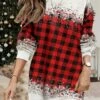 Women's Casual Dress Sweatshirt Dress Mini Dress Warm Fashion Outdoor Christmas Vacation Crew Neck Print Geometric Loose Fit Red Burgundy Blue S M L XL XXL