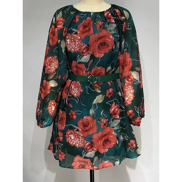 Women's Plus Size Curve Party Dress Casual Dress Cocktail Dress Floral Midi Dress Long Sleeve Print Crew Neck Fashion Party Purple Green Fall Winter XL XXL 3XL 6 Women's Plus Size Curve Party Dress Casual Dress Cocktail Dress Floral Midi Dress Long Sleeve Print Crew Neck Fashion Party Purple Green Fall Winter XL XXL 3XL - Image 4