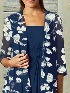 Women's Two Piece Dress Set Party Dress Chiffon Dress Party Outdoor Fashion Elegant Ruffle Print Midi Dress Square Neck 3/4 Length Sleeve Floral Regular Fit Blue Summer Spring S M L XL XXL -LIGHTINTHEBOX Shop vkqdrx1682567207549