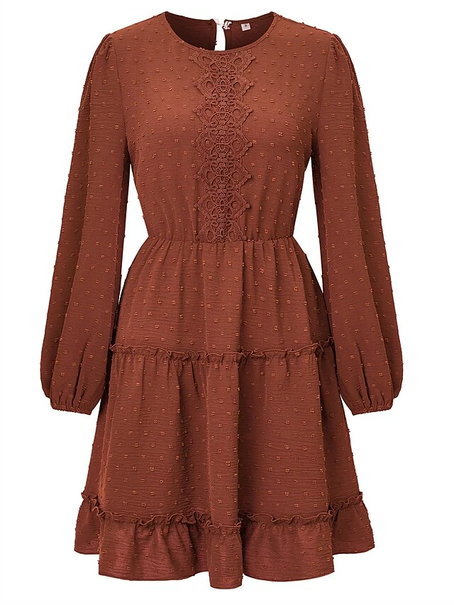 Women's Work Dress Casual Dress Fashion Winter Dress Daily Mini Dress Ruched Ruffle Crew Neck Long Sleeve Plain Loose Fit Brown Army Green Apricot Fall Winter S M L XL 12 Women's Work Dress Casual Dress Fashion Winter Dress Daily Mini Dress Ruched Ruffle Crew Neck Long Sleeve Plain Loose Fit Brown Army Green Apricot Fall Winter S M L XL - Image 10