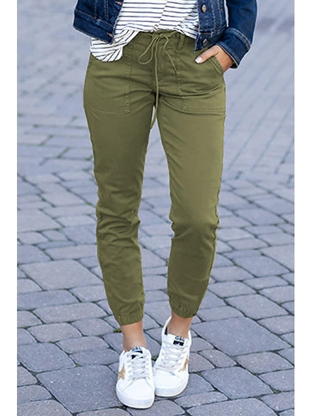 Women's Tapered Pants Chinos Cotton Blend Black Army Green Ash-colored Trousers Chino Casual Daily Ankle-Length Comfort Solid Color S M L XL XXL 5 Women's Tapered Pants Chinos Cotton Blend Black Army Green Ash-colored Trousers Chino Casual Daily Ankle-Length Comfort Solid Color S M L XL XXL - Image 3