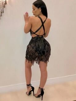 Women's Fringe Dress Sequin Dress Holiday Dress Mini Dress Silver Black Wine Sleeveless Pure Color Sequins Summer Spring Deep V Hot Party Summer Dress 2023 S M L XL -LIGHTINTHEBOX Shop vllqwk1614764840684