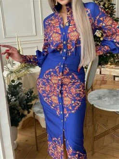 Women's Shirt Dress Casual Dress Bodycon Midi Dress Outdoor Office Daily Polyester Fashion Romantic Stand Collar Button Print Long Sleeve Summer Spring Fall 2023 Slim Blue Khaki Floral S M L XL 2XL -LIGHTINTHEBOX Shop vlvwni1689227624608