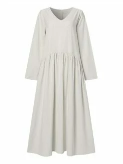 Women's Casual Dress Cotton Dress Swing Dress Maxi Long Dress Cotton Basic Classic Outdoor Daily Vacation V Neck Ruched Long Sleeve Spring Fall Winter 2023 Loose Fit ArmyGreen Black White Plain S M L -LIGHTINTHEBOX Shop vmqgrr1692341098715