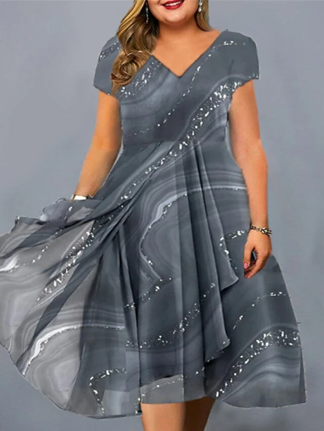 Women‘s Plus Size Curve Casual Dress Color Gradient V Neck Short Sleeve Spring Fall Casual Midi Dress Daily Vacation Dress 4 Women‘s Plus Size Curve Casual Dress Color Gradient V Neck Short Sleeve Spring Fall Casual Midi Dress Daily Vacation Dress - Image 2