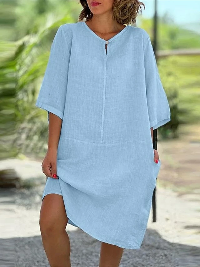 Women's Casual Dress Cotton Linen Dress Midi Dress Linen / Cotton Blend Daily Casual Daily Outdoor Vacation Weekend Crew Neck Button Pocket 3/4 Length Sleeve Summer Spring Fall 2023 Loose Fit Black 3 Women's Casual Dress Cotton Linen Dress Midi Dress Linen / Cotton Blend Daily Casual Daily Outdoor Vacation Weekend Crew Neck Button Pocket 3/4 Length Sleeve Summer Spring Fall 2023 Loose Fit Black