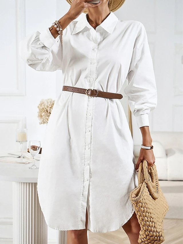 Women's Casual Dress Work Dress Shift Dress Mini Dress Outdoor Office Business Cotton Classic Modern Shirt Collar Button Pocket Long Sleeve Summer Spring Fall 2023 Loose Fit Black White Blue Pure 3 Women's Casual Dress Work Dress Shift Dress Mini Dress Outdoor Office Business Cotton Classic Modern Shirt Collar Button Pocket Long Sleeve Summer Spring Fall 2023 Loose Fit Black White Blue Pure