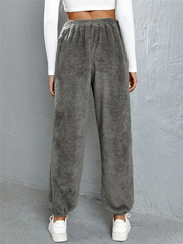 Women's Fleece Pants Sweatpants Chinos Pants Trousers Flannel Dark Brown Black Pink High Waist Fashion Streetwear Daily Wear Vacation Casual Daily Micro-elastic Full Length Comfy Solid Colored XS S M 5 Women's Fleece Pants Sweatpants Chinos Pants Trousers Flannel Dark Brown Black Pink High Waist Fashion Streetwear Daily Wear Vacation Casual Daily Micro-elastic Full Length Comfy Solid Colored XS S M - Image 3