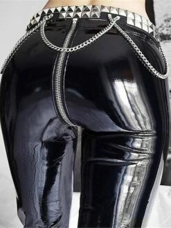 Women's Slim Leather Pants Tights Pants Trousers Faux Leather Black Red High Waist Fashion Punk & Gothic Hippie Party Club Micro-elastic Short Comfort Plain S M L XL XXL