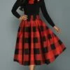 Women‘s Christmas Retro Elegant Vintage Dress Midi Dress Party Ruffle Patchwork Plaid Crew Neck Long Sleeve Regular Fit Fall Winter 2023 Red S M L XL -LIGHTINTHEBOX Shop votdnk1695030844220