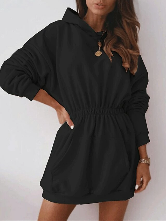 Women's Casual Dress Hoodie Dress Mini Dress Active Daily Outdoor Holiday Vacation Hoodie Pocket Solid Color Regular Fit Black White Pink S M L XL XXL 11 Women's Casual Dress Hoodie Dress Mini Dress Active Daily Outdoor Holiday Vacation Hoodie Pocket Solid Color Regular Fit Black White Pink S M L XL XXL - Image 9