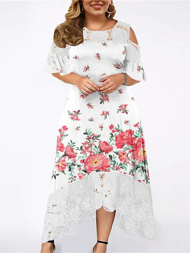 Women‘s Plus Size Curve Holiday Dress Floral Crew Neck Lace Half Sleeve Fall Spring Maxi Long Dress Date Vacation Dress Print 15 Women‘s Plus Size Curve Holiday Dress Floral Crew Neck Lace Half Sleeve Fall Spring Maxi Long Dress Date Vacation Dress Print - Image 13