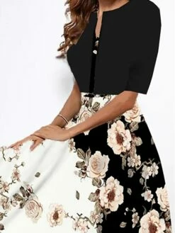 Women's Two Piece Dress Set Casual Dress Swing Dress Outdoor Daily Fashion Modern Print Midi Dress Crew Neck Short Sleeve Floral Loose Fit Black Summer Spring S M L XL XXL -LIGHTINTHEBOX Shop vppumr1690256286806