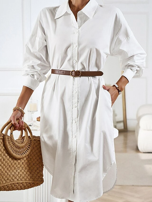 Women's Casual Dress Work Dress Shift Dress Mini Dress Outdoor Office Business Cotton Classic Modern Shirt Collar Button Pocket Long Sleeve Summer Spring Fall 2023 Loose Fit Black White Blue Pure 4 Women's Casual Dress Work Dress Shift Dress Mini Dress Outdoor Office Business Cotton Classic Modern Shirt Collar Button Pocket Long Sleeve Summer Spring Fall 2023 Loose Fit Black White Blue Pure - Image 2