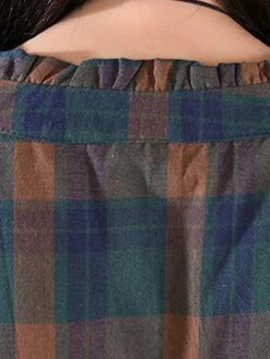 Women's Casual Dress Cotton Linen Dress Plaid Dress Midi Dress Linen / Cotton Blend Fashion Basic Outdoor Daily Holiday Stand Collar Pocket Print Long Sleeve Fall Winter Autumn 2023 Loose Fit Yellow -LIGHTINTHEBOX Shop vqbdai1693553164338