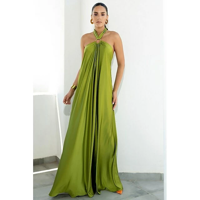 Women's Party Dress Satin Dress Long Dress Maxi Dress Blue Orange Green Sleeveless Pure Color Backless Summer Spring Halter Neck Fashion Loose Fit 2023 S M L XL 3 Women's Party Dress Satin Dress Long Dress Maxi Dress Blue Orange Green Sleeveless Pure Color Backless Summer Spring Halter Neck Fashion Loose Fit 2023 S M L XL