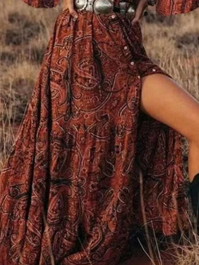 Women's Casual Dress Swing Dress Print Dress Floral Print Button Print V Neck Long Dress Maxi Dress Active Fashion Outdoor Daily Long Sleeve Regular Fit Red Spring Fall S M L XL XXL 4 Women's Casual Dress Swing Dress Print Dress Floral Print Button Print V Neck Long Dress Maxi Dress Active Fashion Outdoor Daily Long Sleeve Regular Fit Red Spring Fall S M L XL XXL - Image 2