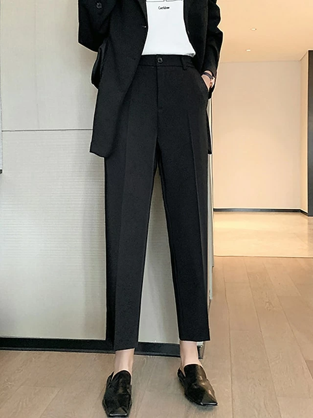 Women's Dress Pants Cropped Pants Ankle-Length Fashion Streetwear Outdoor Office / Career Black White XS S Fall Winter 4 Women's Dress Pants Cropped Pants Ankle-Length Fashion Streetwear Outdoor Office / Career Black White XS S Fall Winter - Image 2