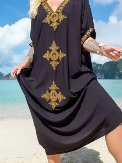 Women's Cover Up Beach Wear Long Dress Maxi Dress Print Basic Casual Floral V Neck Half Sleeve Vacation Going Out Black White 2023 Summer Spring One Size -LIGHTINTHEBOX Shop vrclqn1684476468130