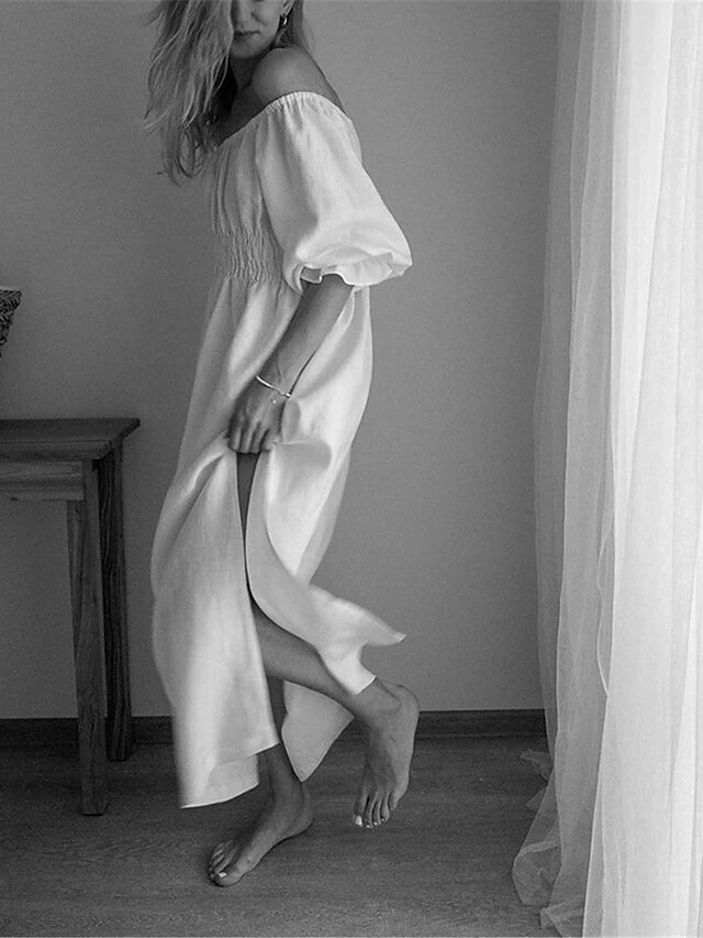 Women's Casual Dress Cotton Linen Dress White Dress Maxi Long Dress Linen / Cotton Blend Basic Classic Outdoor Daily Vacation Off Shoulder Backless Split Half Sleeve Summer Spring Fall 2023 Loose Fit 14 Women's Casual Dress Cotton Linen Dress White Dress Maxi Long Dress Linen / Cotton Blend Basic Classic Outdoor Daily Vacation Off Shoulder Backless Split Half Sleeve Summer Spring Fall 2023 Loose Fit - Image 12
